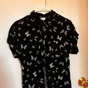 Black Butterfly Print Blouse/button up